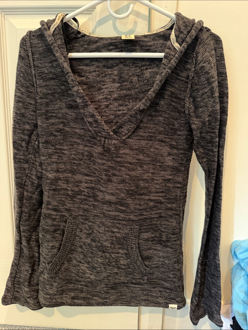 Roxy Women's Charcoal Gray V-Neck Hooded Sweater